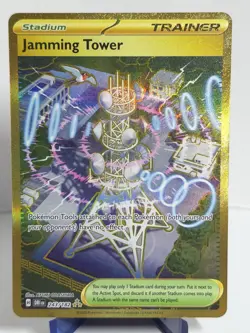 Pokemon TCG Jamming Tower Destined Rivals Gold Trainer Card 243/182 Holo NM - Image 1