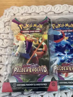 Pokemon TCG Paldea Evolved Boosters 4 Sleeved Packs Art Set Factory Sealed New - Image 2