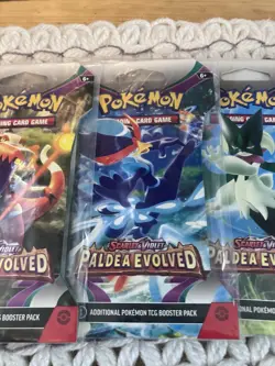 Pokemon TCG Paldea Evolved Boosters 4 Sleeved Packs Art Set Factory Sealed New - Image 3