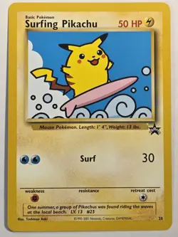 Pokemon Wotc Black Star Promo # 28 **SURFING PIKACHU** Really Nice Card,, - Image 1