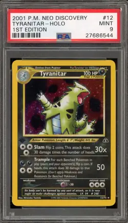 Pokemon Tyranitar Neo Discovery 1st Edition Holo Rare #12 PSA 9 Mint - Image 1