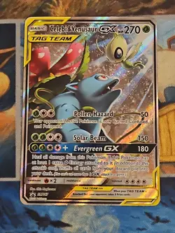 Pokemon TCG Celebi & Venusaur GX SM167 Sun & Moon Promo Tag Team Has Crease - Image 1