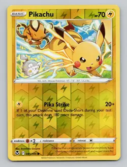 Reverse Holo Pikachu #049/195 Common SWSH12: Silver Tempest Pokemon - Image 1