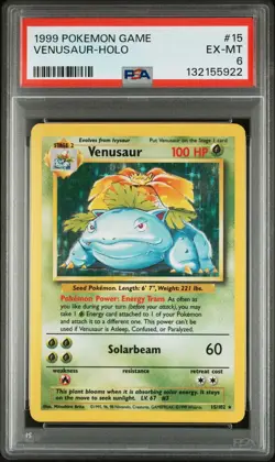 1999 POKEMON BASE SET UNLIMITED #15 VENUSAUR-HOLO PSA 6 - Image 1