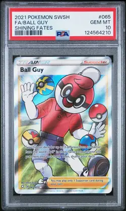 2021 POKEMON SWORD & SHIELD SHINING FATES #065 FULL ART/BALL GUY PSA 10 - Image 1
