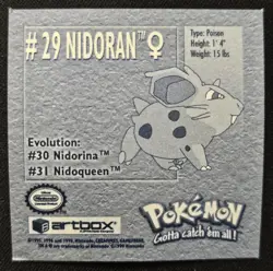 Nidoran 29 Artbox Series 1 Stickers Vintage Pokemon Trading Card Game 1999 NM - Image 2