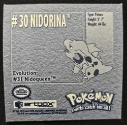 Nidorina 30 Artbox Series 1 Stickers Vintage Pokemon Trading Card Game 1999 NM - Image 2