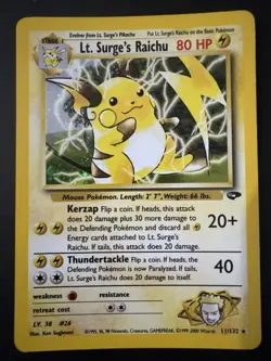 Pokemon TCG Lt. Surge's Raichu Holo Unlimited Rare Card Gym Challenge 11/132 - Image 1