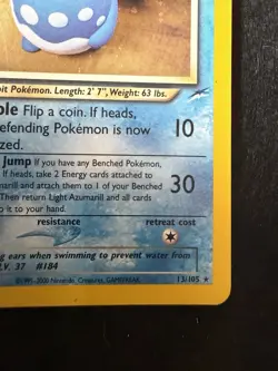 Light Azumarill 13/105 Neo Destiny Holo Pokemon Card MP - Image 5