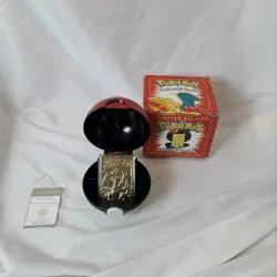 23K Gold Plated CHARIZARD Trading Card 1999 Burger King Pokemon Ball Blue COA SP - Image 1