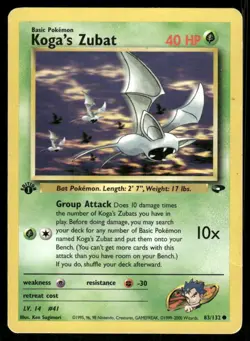Pokemon Tcg Koga's Zubat [1st Edition] #83 Pokemon Gym Challenge MP - Image 1