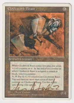 Gold Signed Clockwork Beast HP 4th Edition Artist Drew Tucker 1995 MTG Magic EDH - Image 1