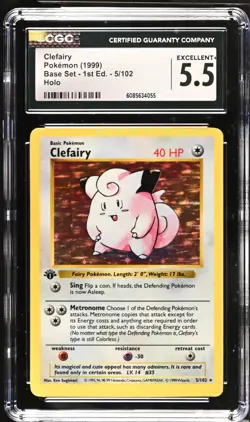 POKEMON CGC 5.5 Clefairy 5/102 1999 Base Set - 1st Edition Rare Holo *4055 - Image 1