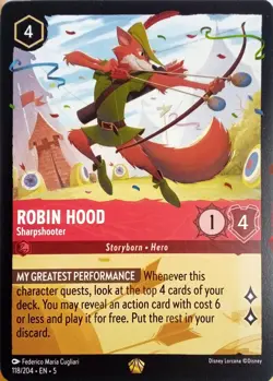 118/204 ROBIN HOOD SHARPSHOOTER SHIMMERING SKIES LEGENDARY DISNEY LORCANA CARD - Image 1