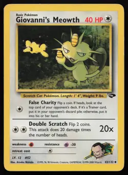Pokemon Vintage Giovanni's Meowth (43) 043/132 Gym Challenge Non-Holo - HP / DMG - Image 1