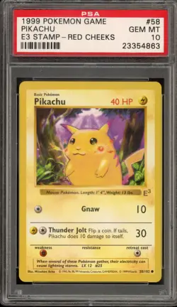 Pokemon Pikachu E3 Stamp Red Cheeks Base Set Shadowless #58 PSA 10 Gem Mint - Image 1