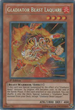 Yugioh! LP Gladiator Beast Laquari - RYMP-EN096 - Secret Rare - 1st Edition Ligh - Image 1
