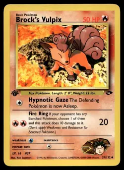 Brock's Vulpix 37/132 Pokemon Card 1st Ed Gym Challenge 50 HP Lightly Played G11 - Image 1