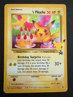 Birthday Pikachu 24 Holo Black Star Celebrations Promo Pokemon Card NM - Image 1