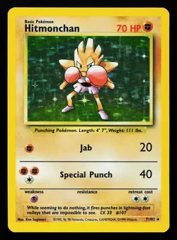 Hitmonchan 7/102 Holo Rare Base Set Pokemon Card - Image 1