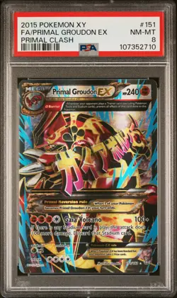 2015 POKEMON XY PRIMAL CLASH #151 FULL ART/PRIMAL GROUDON EX PSA 8 - Image 1