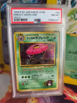 Pokemon Card Erika's Vileplume Giflor Holo Japanese Gym heroes 1998 PSA 8 - Image 1