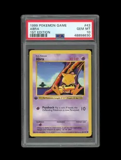Pokemon PSA 10 GEM MINT Abra 1st Edition Base Set Shadowless 1999 Card 43/102 - Image 1