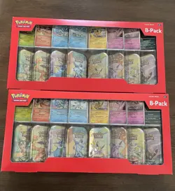 Pokemon Prismatic Evolutions 8 Mini-Tins Bundle x 2 LOT with Promo Cards Costco - Image 1