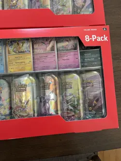 Pokemon Prismatic Evolutions 8 Mini-Tins Bundle x 2 LOT with Promo Cards Costco - Image 4