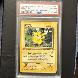 1999 WOTC POKEMON JUNGLE PIKACHU #60/64 1ST EDITION W STAMP DUELIST PROMO PSA 8 - Image 1