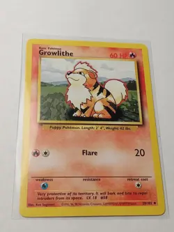 1999 Pokemon Growlithe 28/102 Base Set NM+ (1006) - Image 1