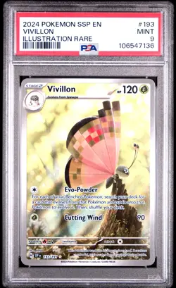 2024 POKEMON SSP EN-SURGING SPARKS ILLUSTRATION RARE #193 VIVILLON PSA 9 MINT! - Image 1