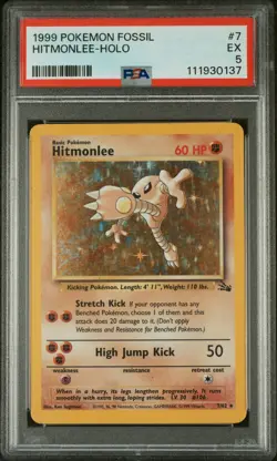 PSA 5 1999 POKEMON FOSSIL #7 HITMONLEE-HOLO Fast & Free Delivery! - Image 1