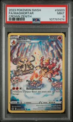 PSA 9 Pokemon TCG 2023 Pokemon Sword And Shield Crown Zenith #GG03 Fa/Magmortar - Image 1