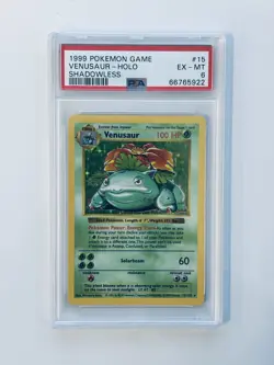 1999 POKEMON GAME #15 VENUSAUR HOLO EX-MT SHADOWLESS PSA 6 - Image 1