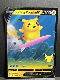 Surfing Pikachu V 008/025 Celebrations NM Ultra Rare Pokemon Card - Image 1