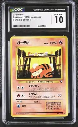 CGC 10 GEM MINT Growlithe 1998 Vending Series 3 Japanese 58 Pokemon Card - Image 1