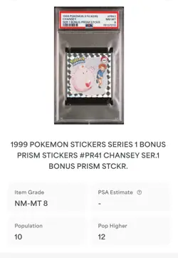 Pokemon 99 Vintage Artbox Sticker Chansey PR41 - Holographic PSA8 w/4 Cards - Image 3