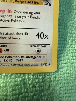 Original 1999 Pokemon Fossil Dragonite Holo - #19/62 - WOTC Vintage LP-NM - Image 5