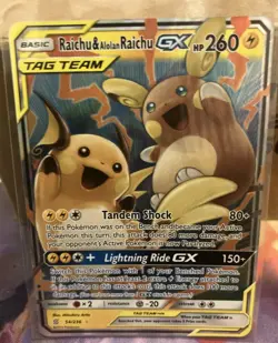 Pokemon Raichu & Alolan Raichu GX 54/236 NM Unified Minds Ultra Rare Holo - Image 1