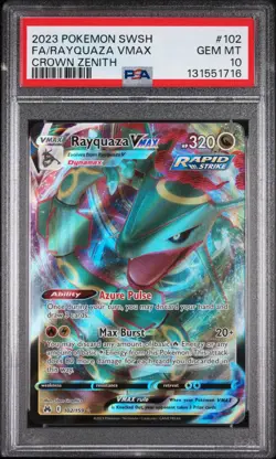2023 POKEMON SWORD & SHIELD CROWN ZENITH #102 FULL ART/ RAYQUAZA VMAX PSA 10 - Image 1