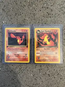 Dark Rapidash & Charmander 1st edition Team Rocket 44 & 50 /82 vintage Pokemon. - Image 1
