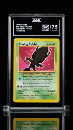 TAG 7.5 NM+ Shining Celebi Secret Rare 106/105 Neo Destiny Pokemon Card 2002 - Image 1