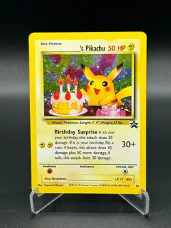 Birthday Pikachu Holo 24 WotC Black Star Promo Pokemon Card 2000 LP - Image 1