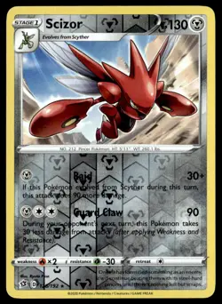 Scizor 128/192 SWSH02: Rebel Clash Reverse Holo English Pokemon Card - Image 1