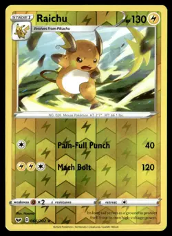 Raichu 066/202 Sword & Shield Base Set Reverse Holo English Pokemon Card - Image 1