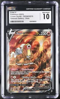 CGC 10 GEM MINT Entei V GG36 Full Art Crown Zenith Pokemon Card 2023 - Image 1