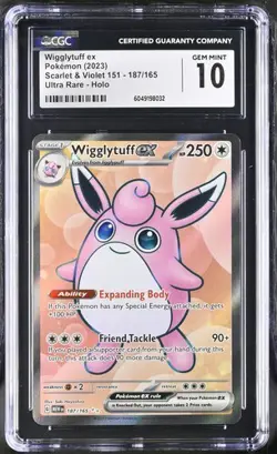 CGC 10 GEM MINT Wigglytuff EX Ultra Rare 187/165 Pokemon 151 English Card 2023 - Image 1