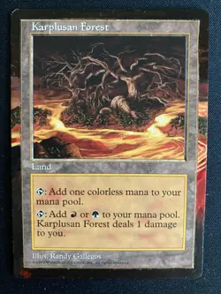 Karplusan Forest (5th Edition MTG) ALTERED in floating border style, handpainted - Image 1