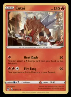 Entei SWSH05: Battle Styles #020/163 Holo Rare Pokemon LP - Image 1